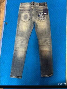 Nine West Men's Faded Blue Skinny Jeans with Embellished Back Pocket